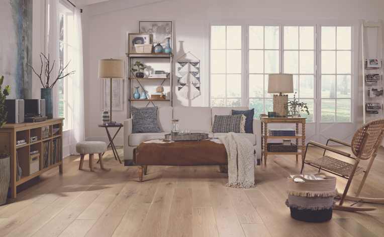 white oak hardwood in contemporary cozy living room